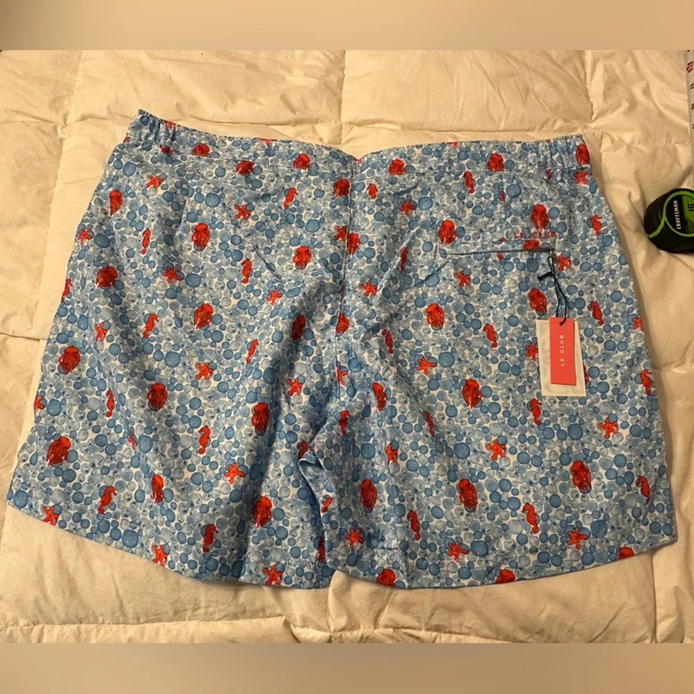 Le Club Sile Bay Blue and Red Patterned Men's Swim Trunks - NWT - Size XXL